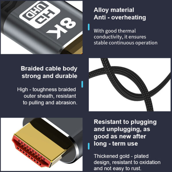 8K HDMI 2.1 Cable 48Gbps High Speed Braided HDMI Cord - Image 4